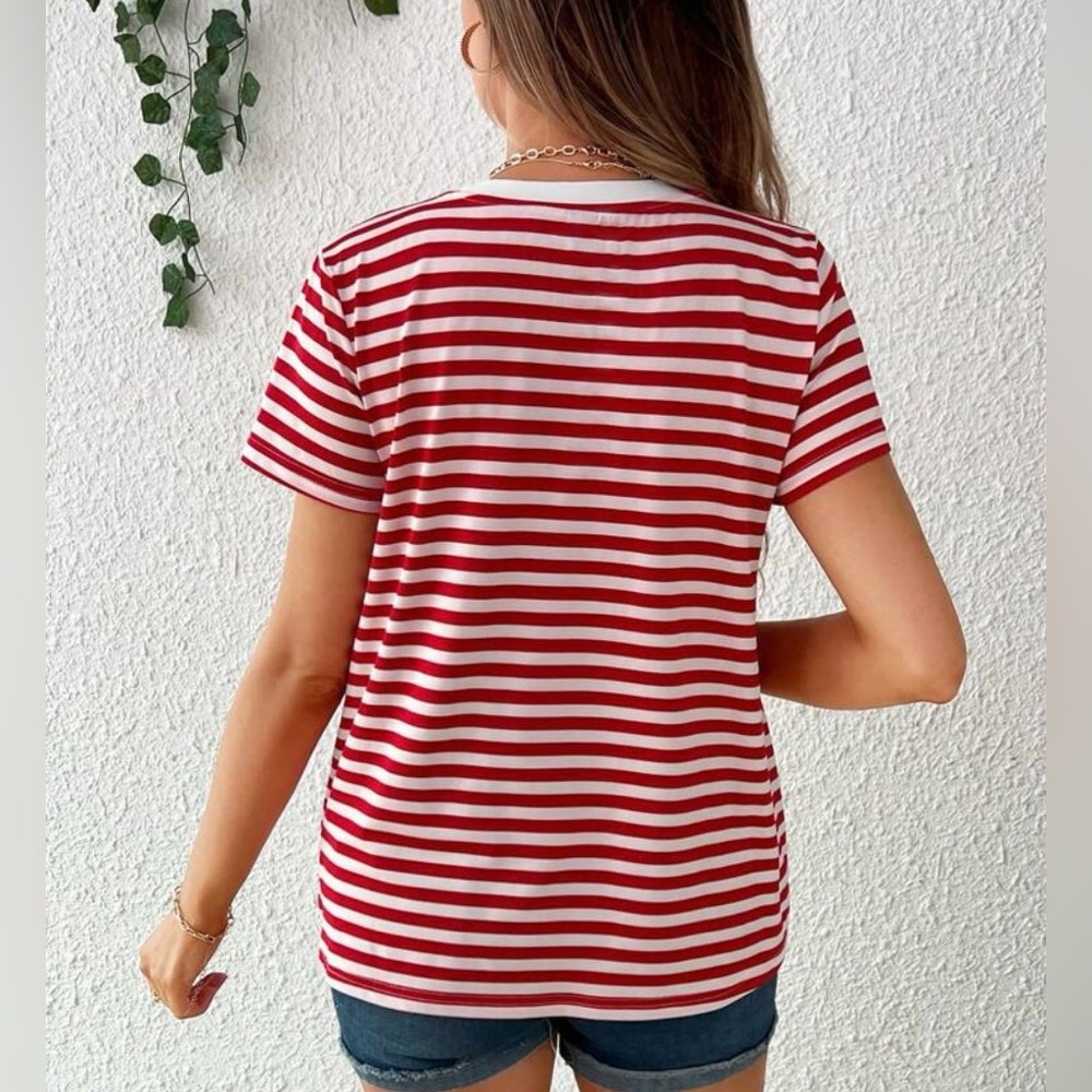 SHEIN Red and White Striped Maternity Tee - Picture 2 of 9